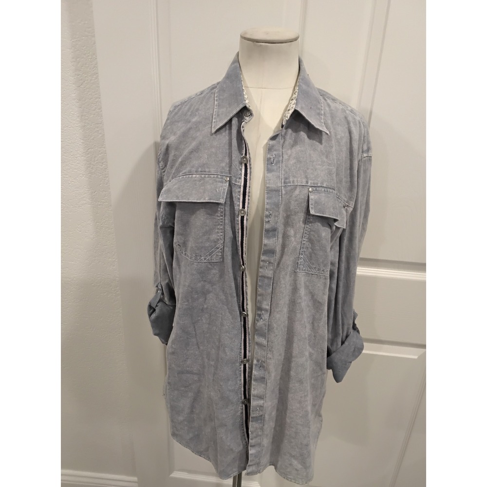 Indigo‎ Star Denim & Dry Goods Distressed Wash Button Up Shirt Size L